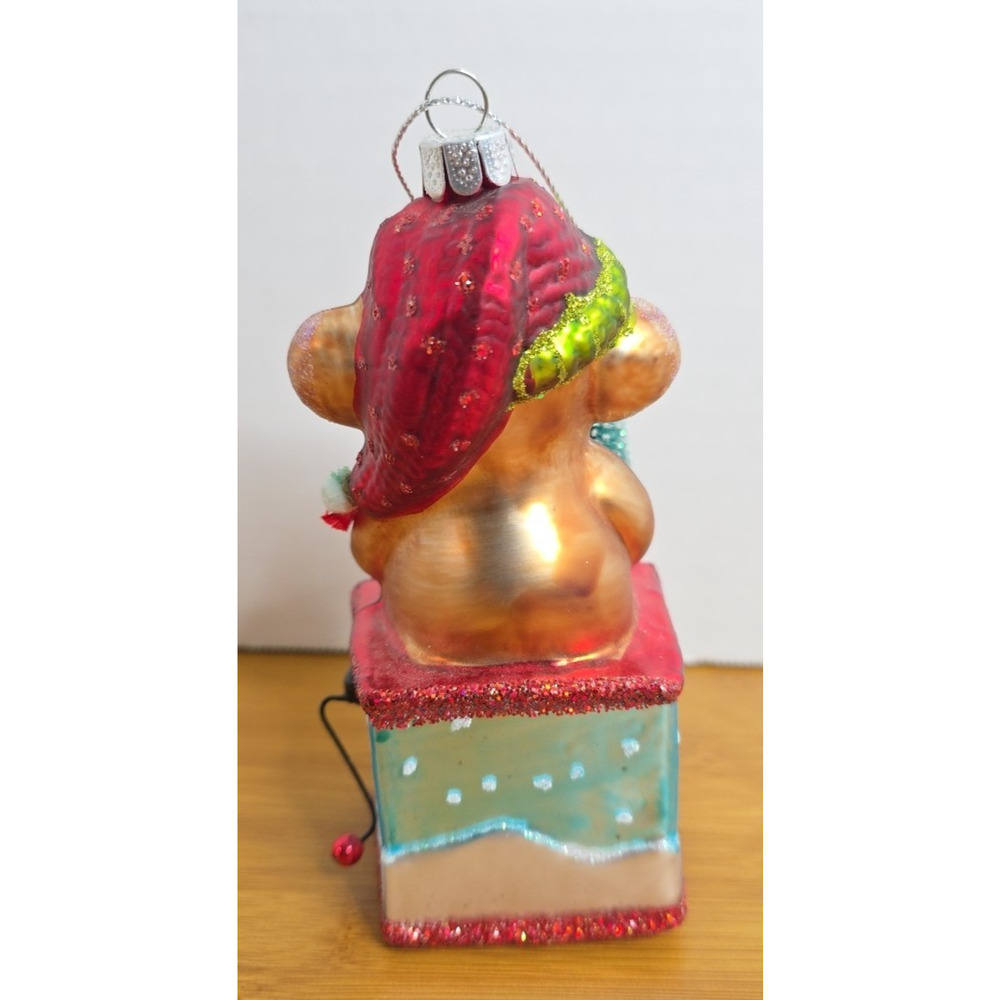 Kurt Adler‎ Sock Monkey Jack in the Box Christmas Ornament Blown Glass 6" Tall - Picture 3 of 7